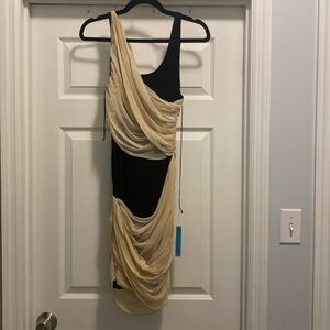 NWT Alice + Olivia black and nude chiffon overlay dress. Size 6.